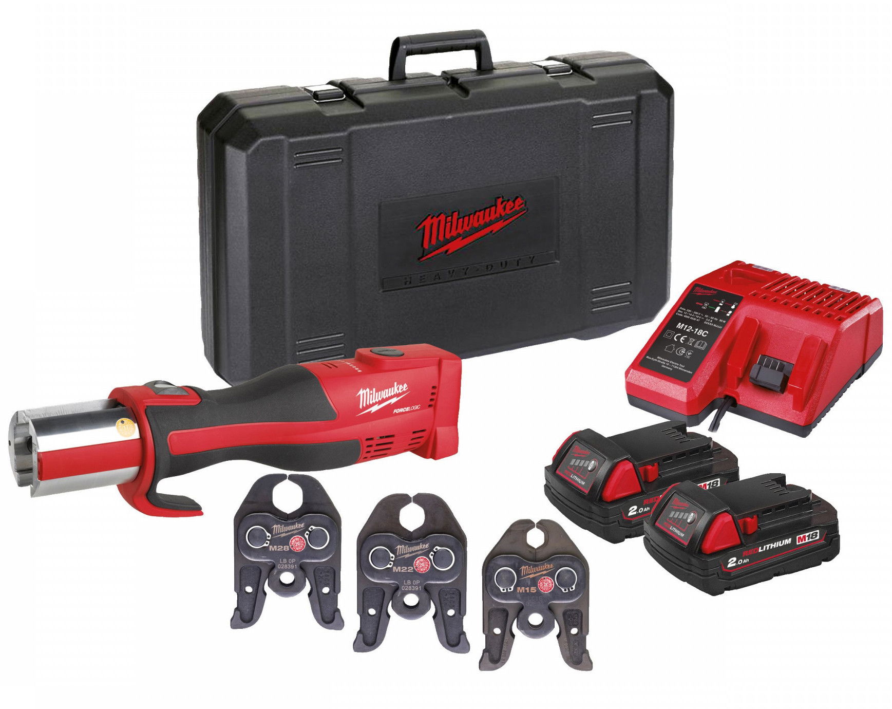 Milwaukee M18 BLHPT-202C M-SET FORCELOGIC™ akkus kompakt szénkefe nélküli hidraulikus prés (2 x 2.0 Ah Li-ion akkuval) termék fő termékképe