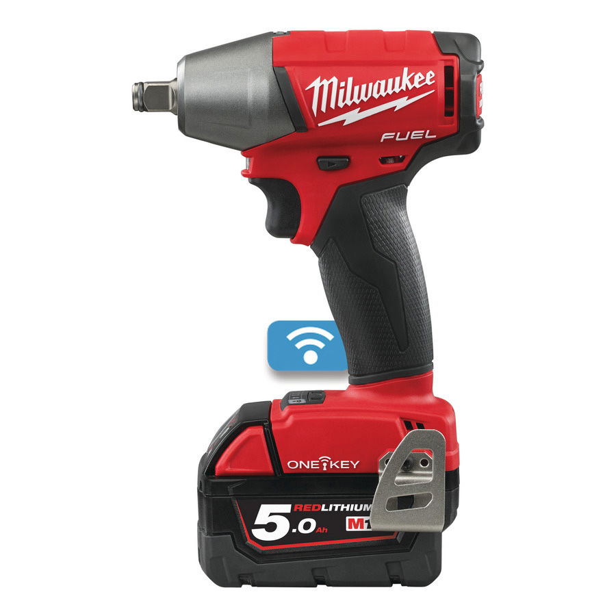 Milwaukee M18 ONEIWF12-502X akkus ONE-KEY™ FUEL™ szénkefe nélküli ütvecsavarozó biztosítógyűrűvel, 1/2" négyszög meghajtással (2 x 5.0 Ah Li-ion akkuval) termék fő termékképe