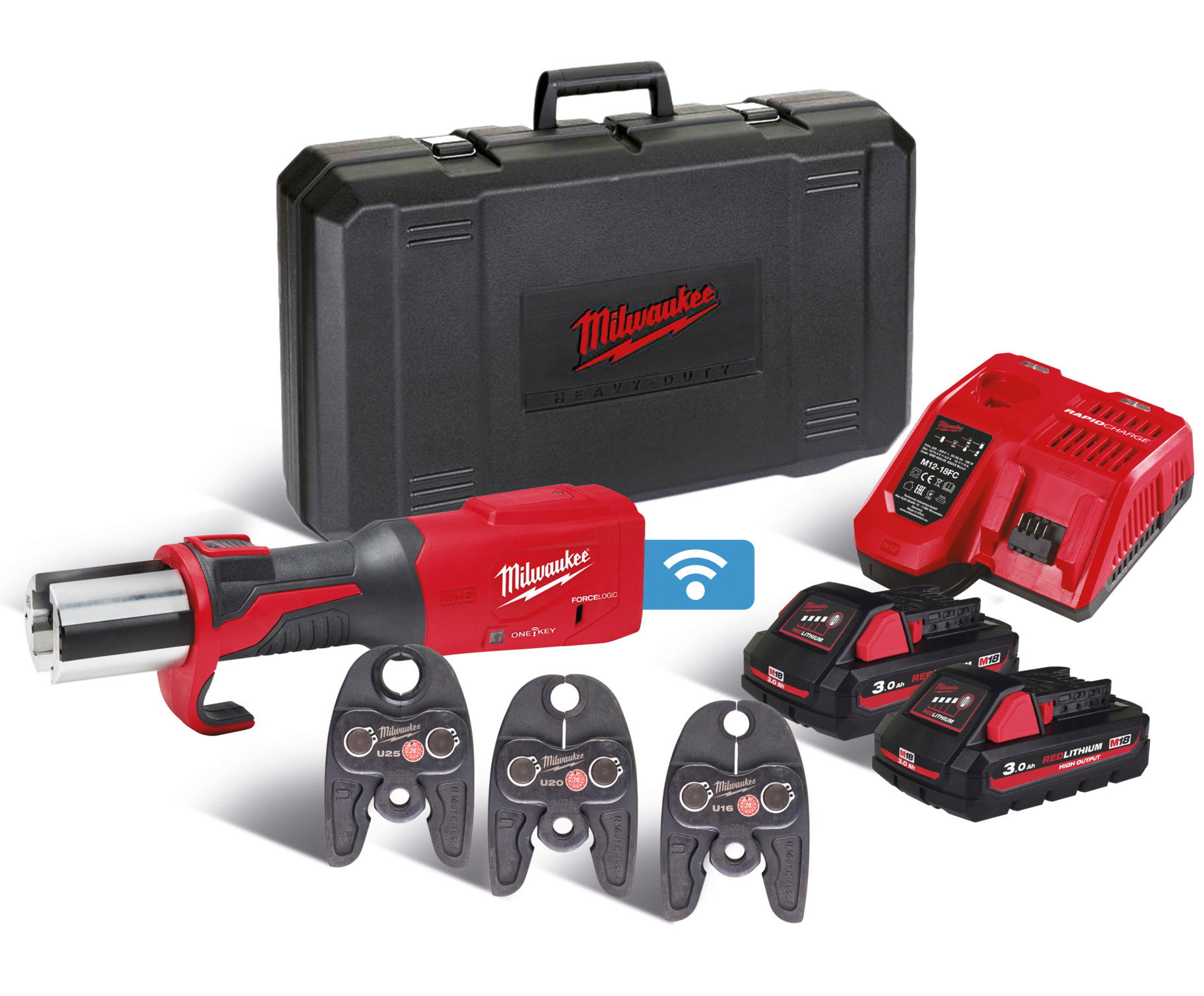 Milwaukee M18 ONEBLHPT-302C U-SET akkus ONE-KEY™ FORCELOGIC™ szénkefe nélküli hidraulikus prés (2 x 3.0 Ah Li-ion akkuval) termék fő termékképe