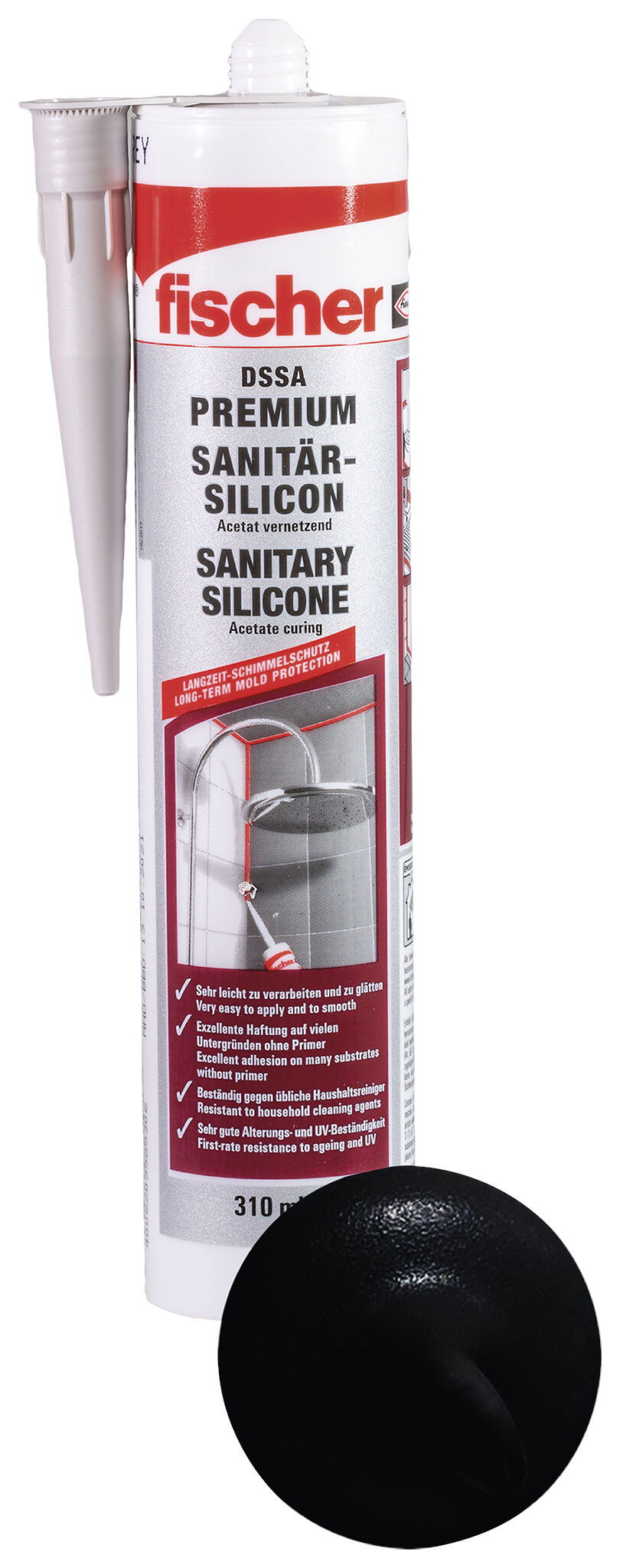 Fischer DSSA SW prémium szaniter szilikon (DE/EN), fekete, 310 ml termék fő termékképe